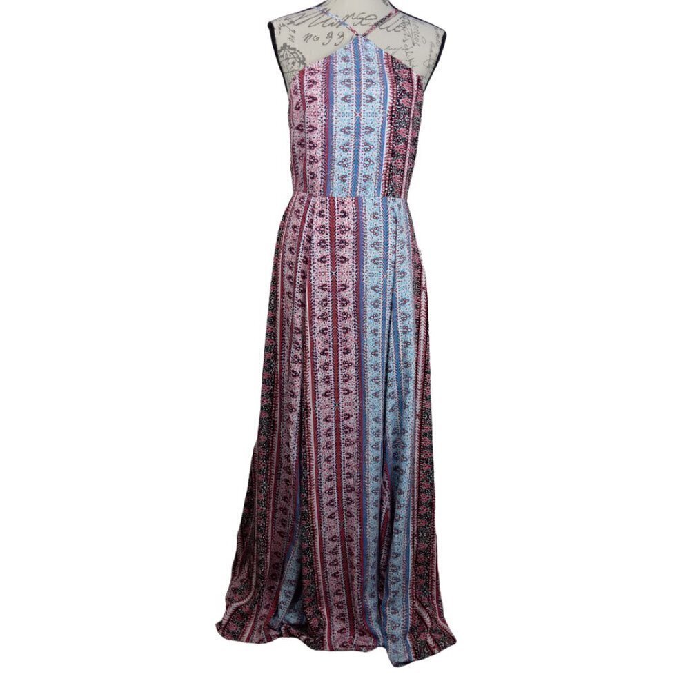 1.State | "Fiesta" Red Blue Print Spaghetti Maxi Dress | Size 4